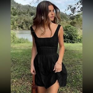 Cotton Blend square neckline short dress